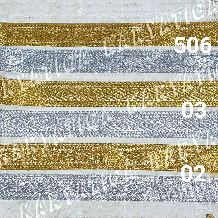 Renda / Pita Gamis 1 Inch 02 Warna Emas / Perak (15 Meter)