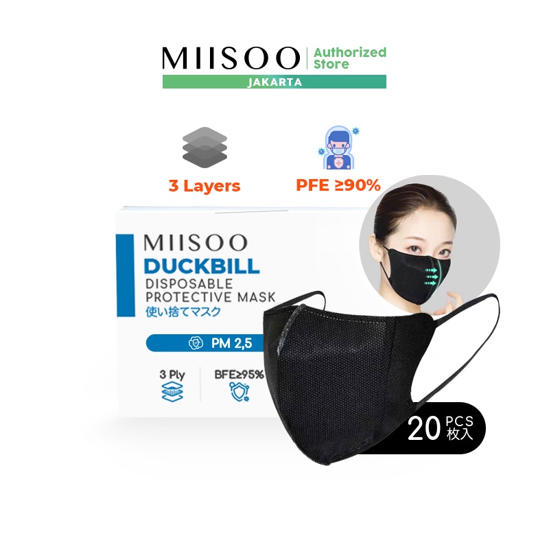 MIISOO Disposable Mask Per Box Duckbill Hitam Masker Kesehatan 3ply Masker wajah