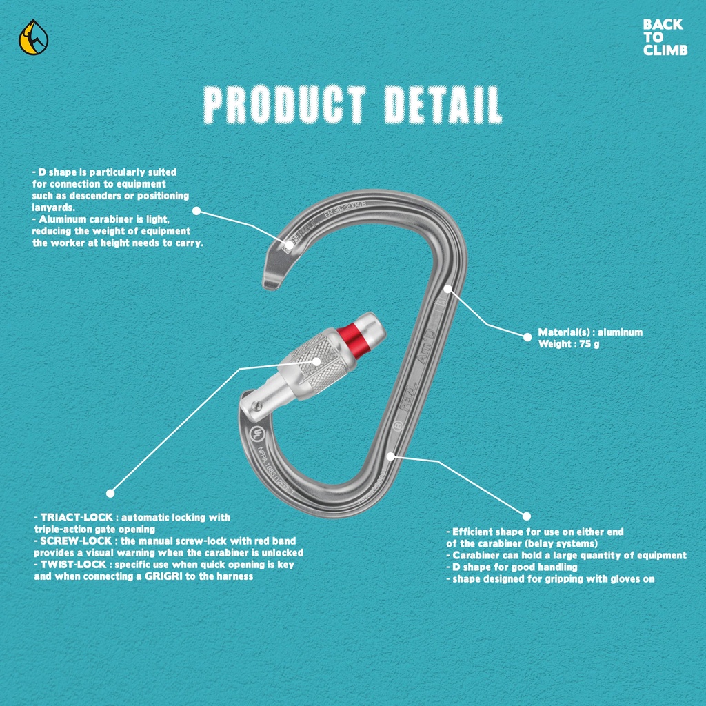 Petzl AmD screw Lock climbing carabiner Murah Rescue rope acces Petzl Amd