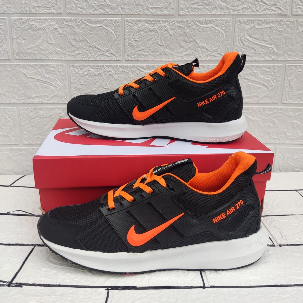 DISKON!! SEPATU SEKOLAH GRADE ORIGINAL NIKE AIR 270 MURAH SEPATU KASUAL KEREN TERBARU HITAM ORANGE