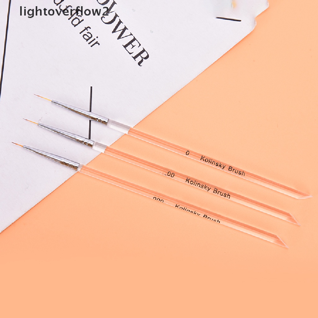 (lightoverflow2) 3pcs / Set Brush Pen Liner Dengan Handle Kristal Glitter Untuk Gambar Hiasan Nail Art