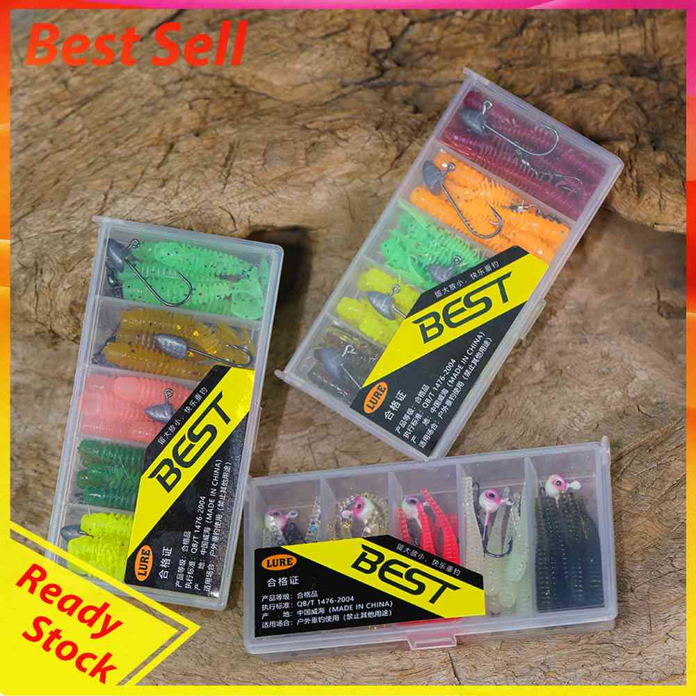 1 Set Umpan Pancing Jig Head Lembut Buatan Dengan Kotak Penyimpanan 5 Sekat Pesca