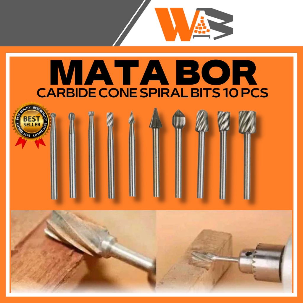 COD Mata Bor Tungsten Carbide Cone Spiral Bits 10 PCS