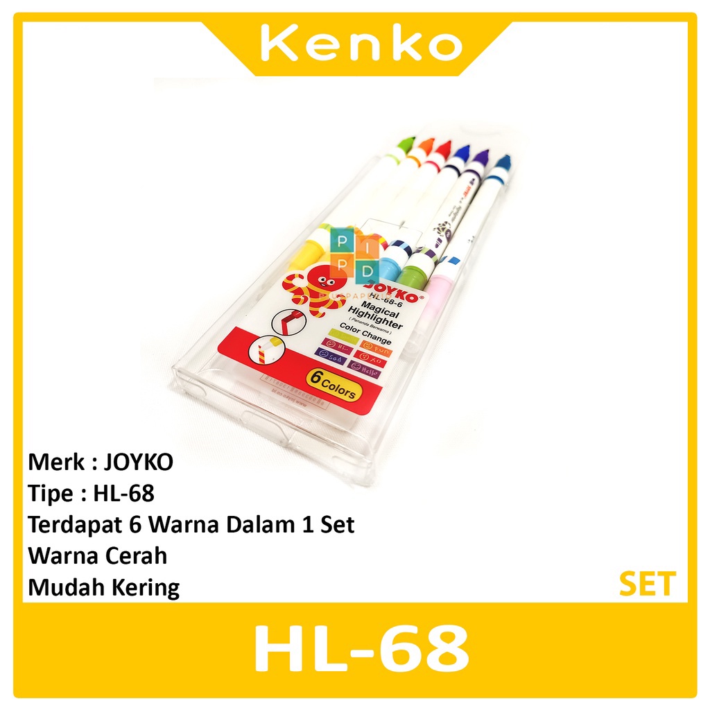 

JOYKO - Highlighter - Penanda Tulisan HL-68 6 Warna - Set