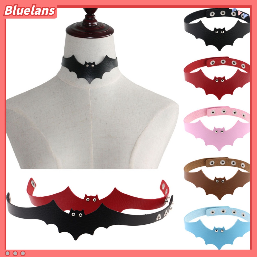 Bluelans Kalung Choker Bahan Kulit Imitasi Desain Kelelawar Gaya Punk Rock Gothic