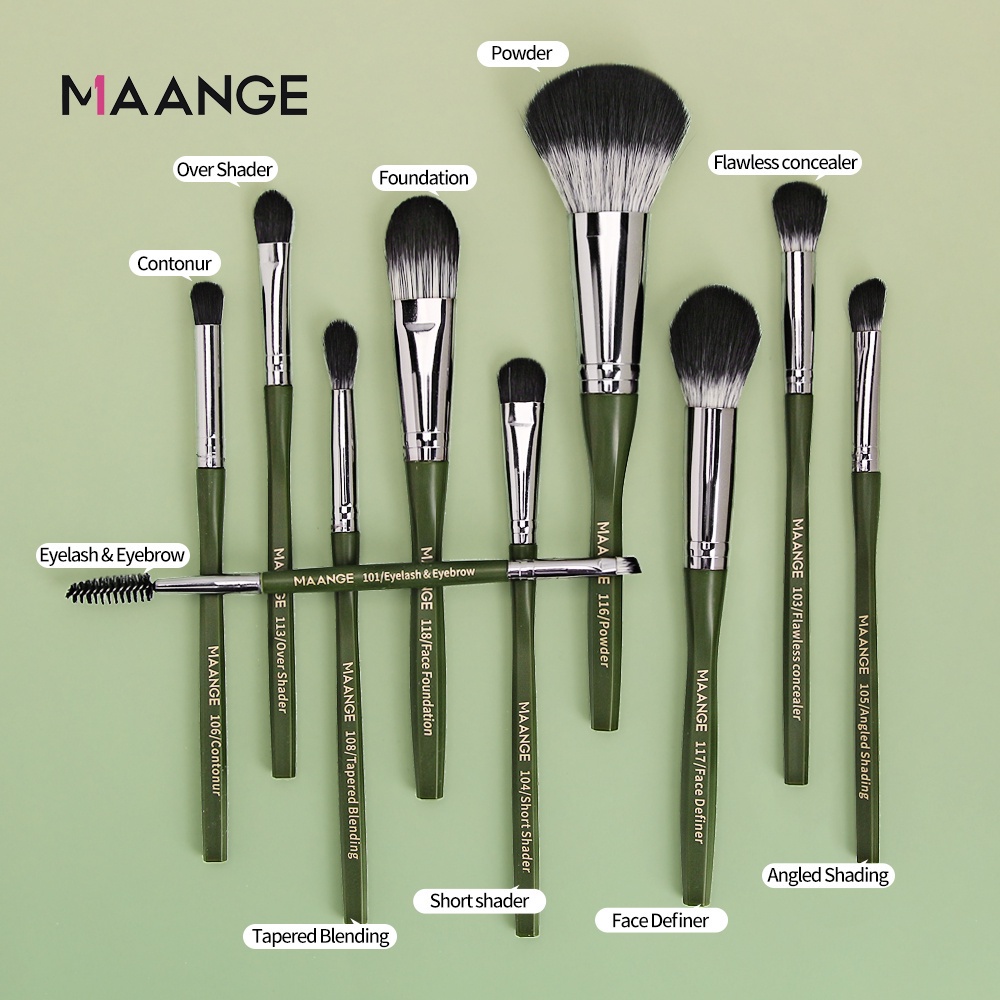 MAANGE5867 Brush Kit 10Pcs Make up Brush Set Comfortable Nylon Bristles Wood Handle Kosmetik Aksesoris Powder Besar Eye