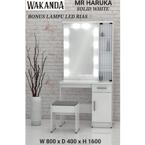 Meja Rias Lampu LED Haruka - Meja Make Up Free Bangku - Kaca Rias Minimalis - Tiolet Medan