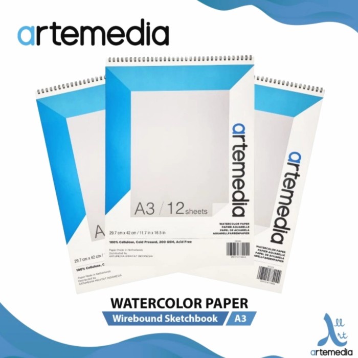 

Berkualitas Artemedia Watercolor Book A3 Wirebound 200Gsm 12Sheets Buku Gambar Bergaransi