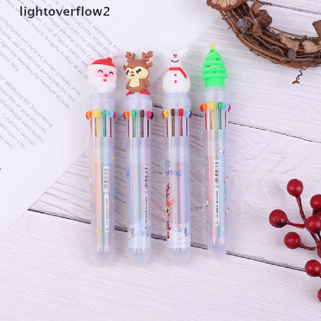 (lightoverflow2) 1pc Pulpen / Bolpoin 10 Warna Tipe Tekan Untuk Natal (ID)