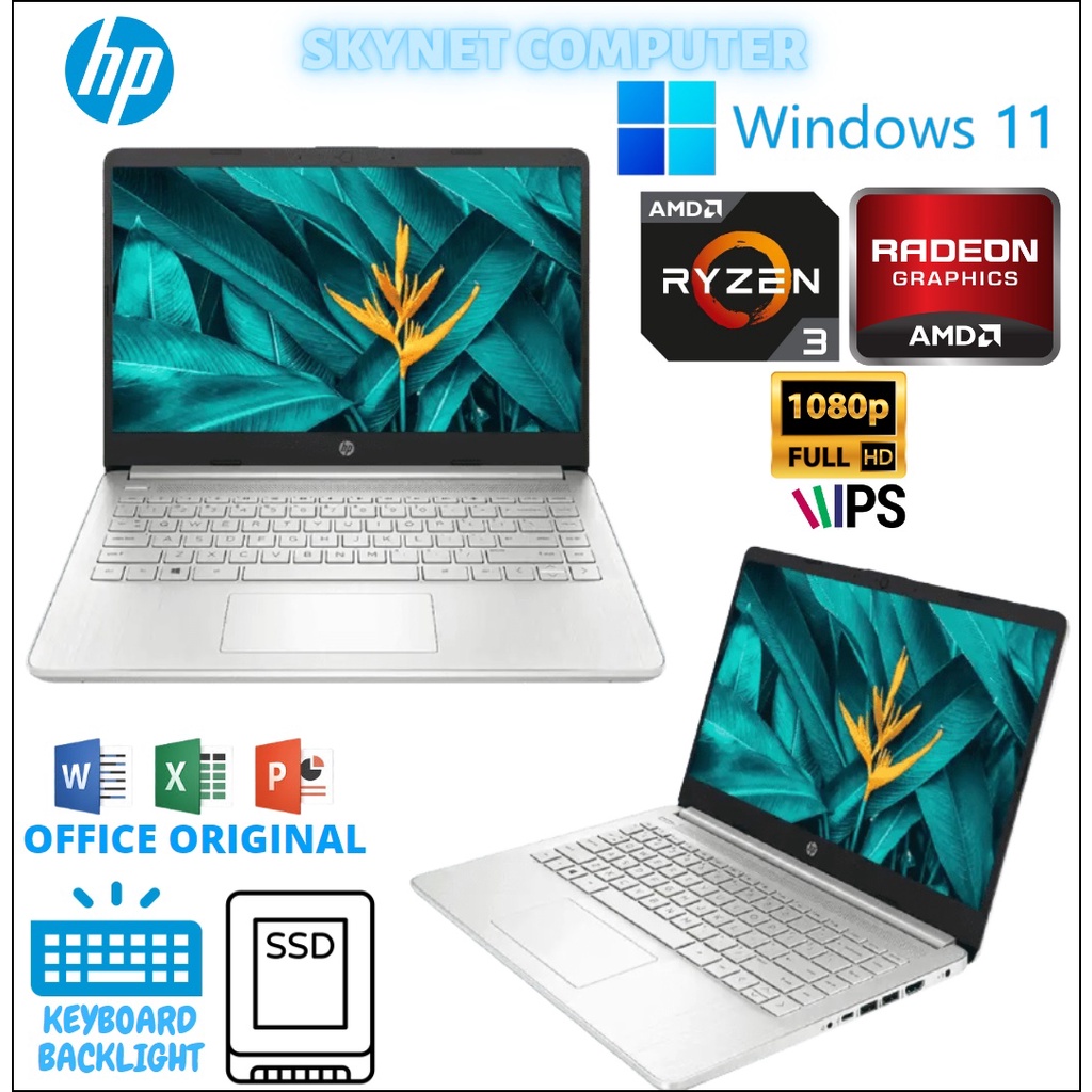 LAPTOP HP 14s FQ0591AU FQ0593AU AMD RYZEN 3 3250U RAM8GB SSD512GB 14FHD AMD Graphic Windows 11 DAN OFFICE ORIGINAL