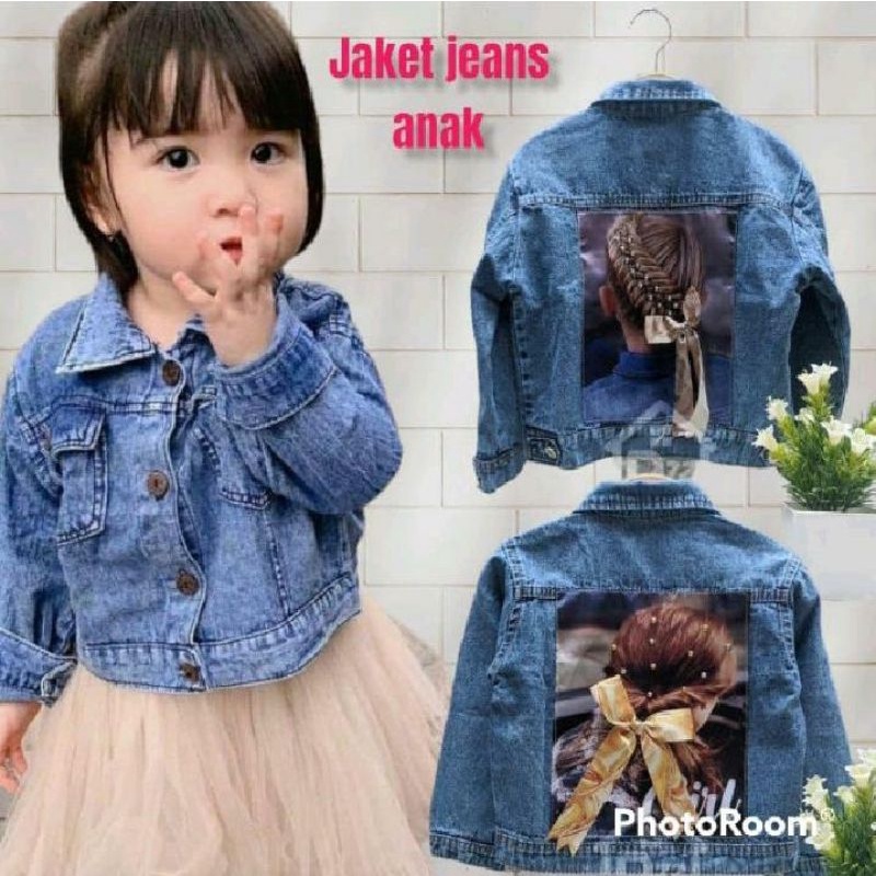 jaket jeans anak perempuan dan laki laki usia 1 - 8 tahun, variasi polos, pita, mixue dan kucing