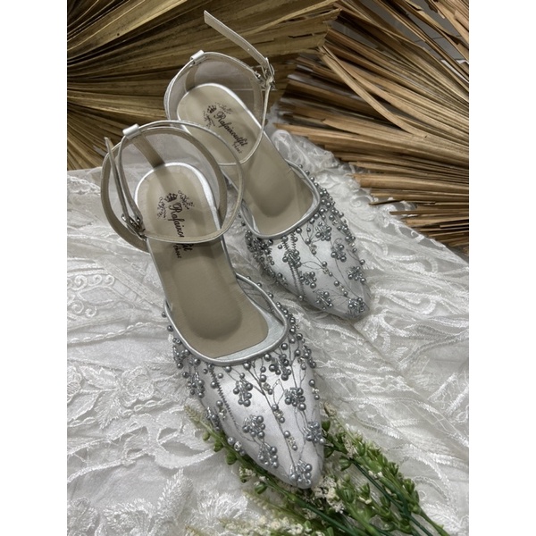 sepatu wanita mariza silver tali 7cm kaca