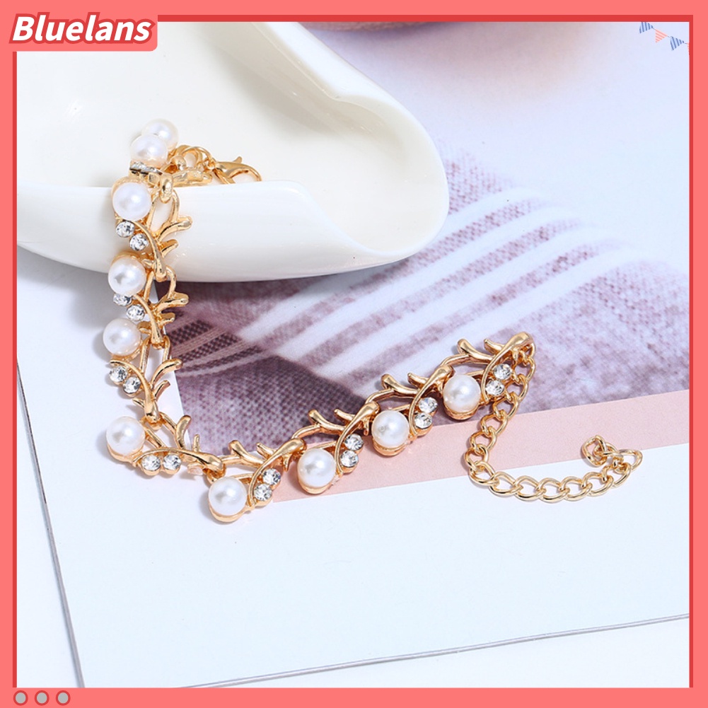 Bluelans Elegant Faux Pearl Rhinestone Necklace Earrings Bracelet Bridal Jewelry Gift