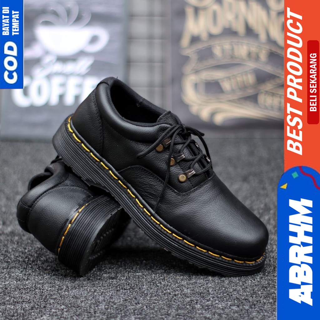 Sepatu Formal Docmart Pantofel Loafres Kulit Asli Kerja Hitam Abrhm Vidoc