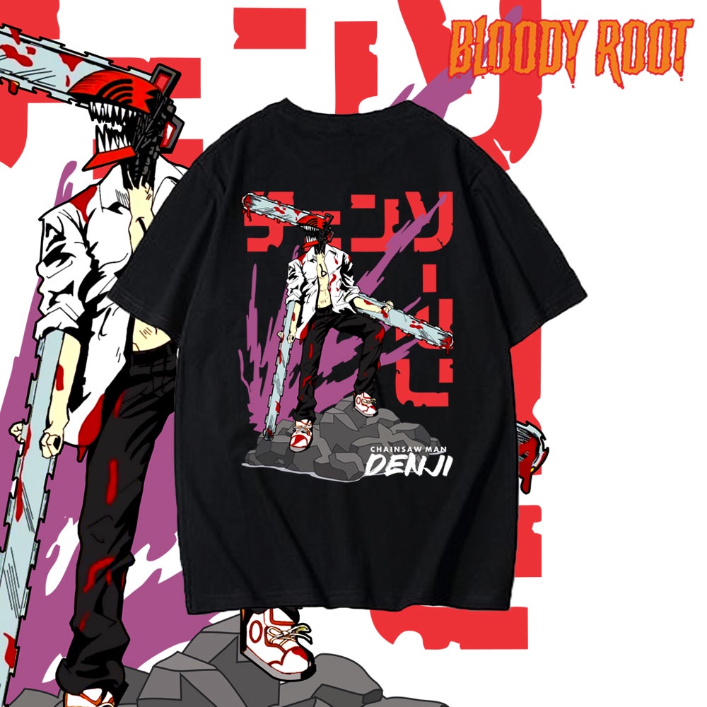 Kaos Chainsaw Man Denji / T-shirt Anime Chainsaw Denji / Manga Japan / Bloody Root / Rebahan Shop