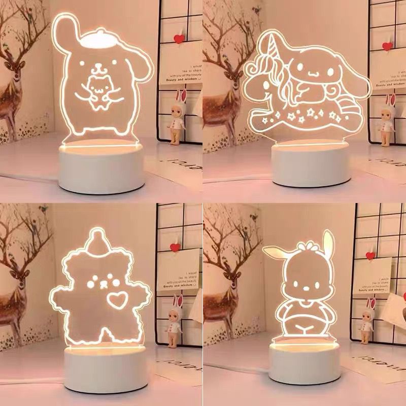 Lampu Kamar Tidur Melody Cinnamoroll Badtzmaru Kuromi Keroppi Hello Kitty Pompompurin Pochacco Dog Malam Meja Hias LED Lucu