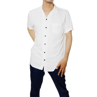 Kemeja Polos Pria Kemeja Lengan Pendek Kemeja Polosan Top Men Baju Kemeja Pria Oxford Kemeja Terbaru Kerah V Terbaru santai  Hawai V-Neck
