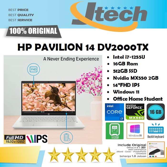 HP PAVILION 14-DV2000TX DV2001TX - i7-1255U - 8GB - 512GB - MX550 2GB - 14&quot;FHD IPS - W11 - OFFICE HOME STUDENT