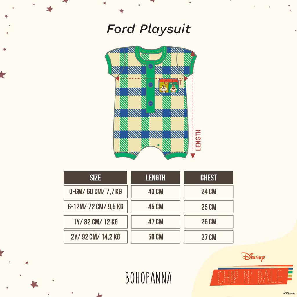 Bohopanna 0-2Y  Ford Playsuit Shortsleeves Playsuit / Romper Rib Bayi / Romper Reeb Anak CBKS