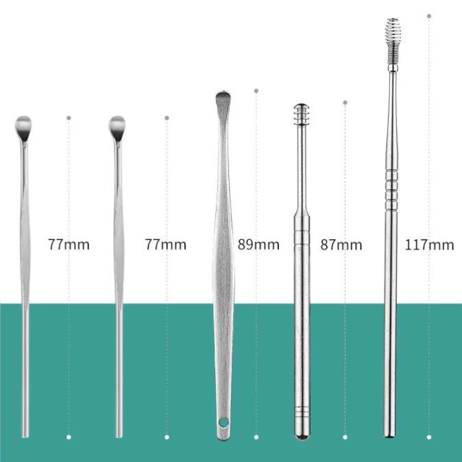 korek kuping stainless stell set 5 in 1/Alat Pembersih Telinga Set 5 In 1 Korek Kuping Stainless Steel Earpick