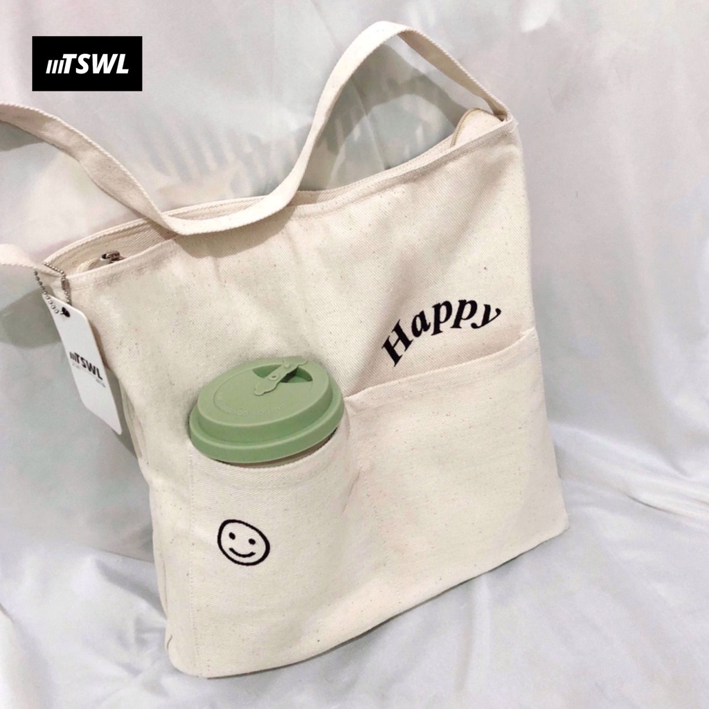 Mateswell Tas Tote Bag Totbag Totebag Wanita Kanvas Resleting Aesthetic Vintage Kuliah Estetik