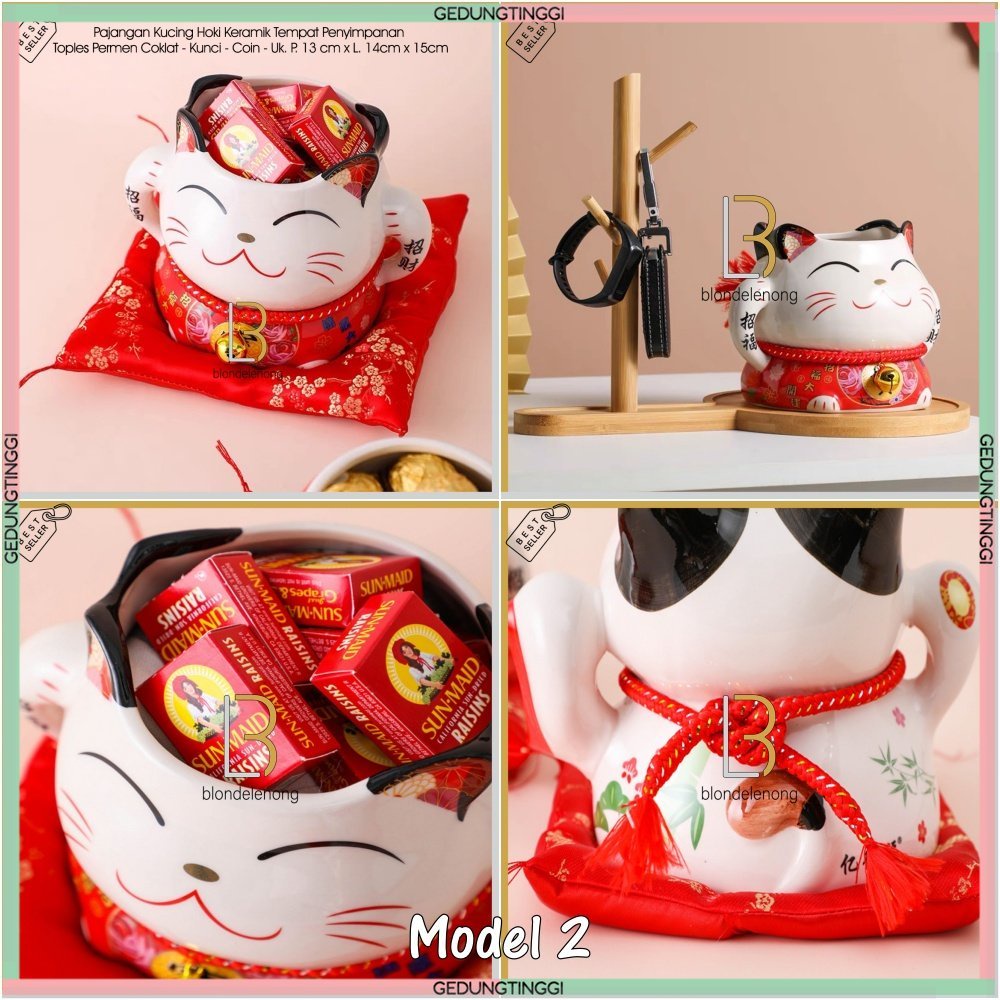 Toples Tempat Permen Kue Chocolate Coklat Coin Manisan Kotak Box Dekorasi Parcel Parsel Hampers Kado Hadiah Imlek Patung Pajangan Boneka Kucing Hoki Maneki Neko Maneko Neki Rejeki Lucky Cat Cina China Jepang Tahun Baru Cina Shio Kelinci 2023 Cny Keramik