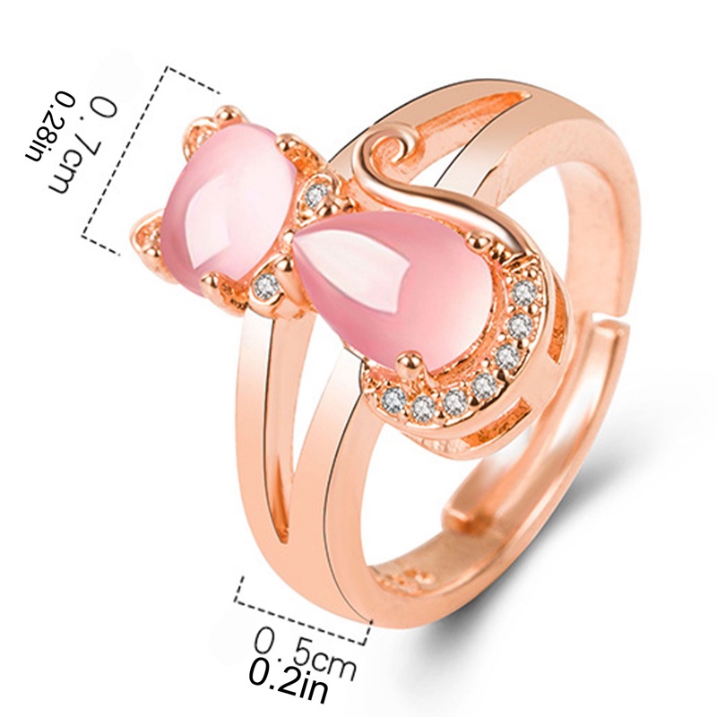Fancyqube Cincin Tembaga Wanita Desain Kucing Hias Batu Kristal Pink Berlian Imitasi Adjustable