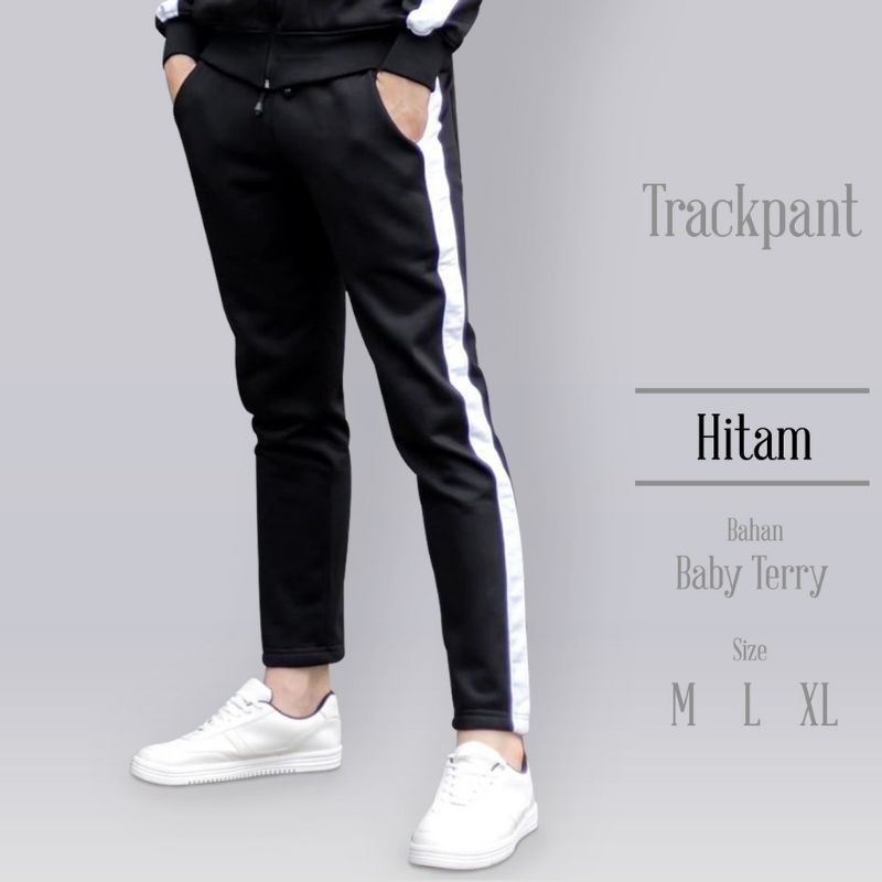 COD CELANA TRAINING PRIA WANITA 918 HITAM LIST PUTIH - JOGGER TRACPANTS PLEECE TEBAL PREMIUM