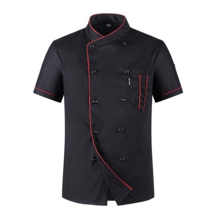 DISKON COD Seragam Chef Seragam Koki Baju Koki Lengan Pendek Original - Hitam