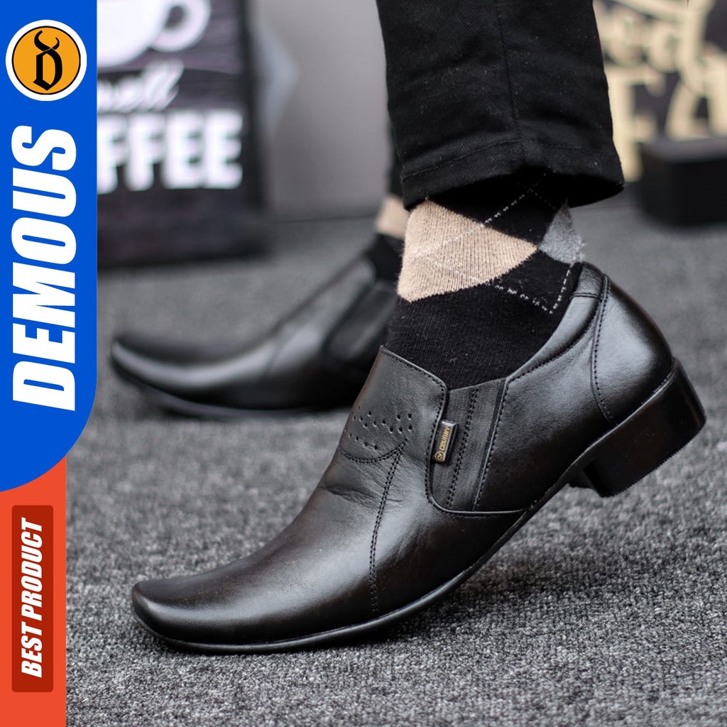 DEMOUS Opeck - Sepatu Formal Pantopel Hitam Kulit Asli Kerja Pria