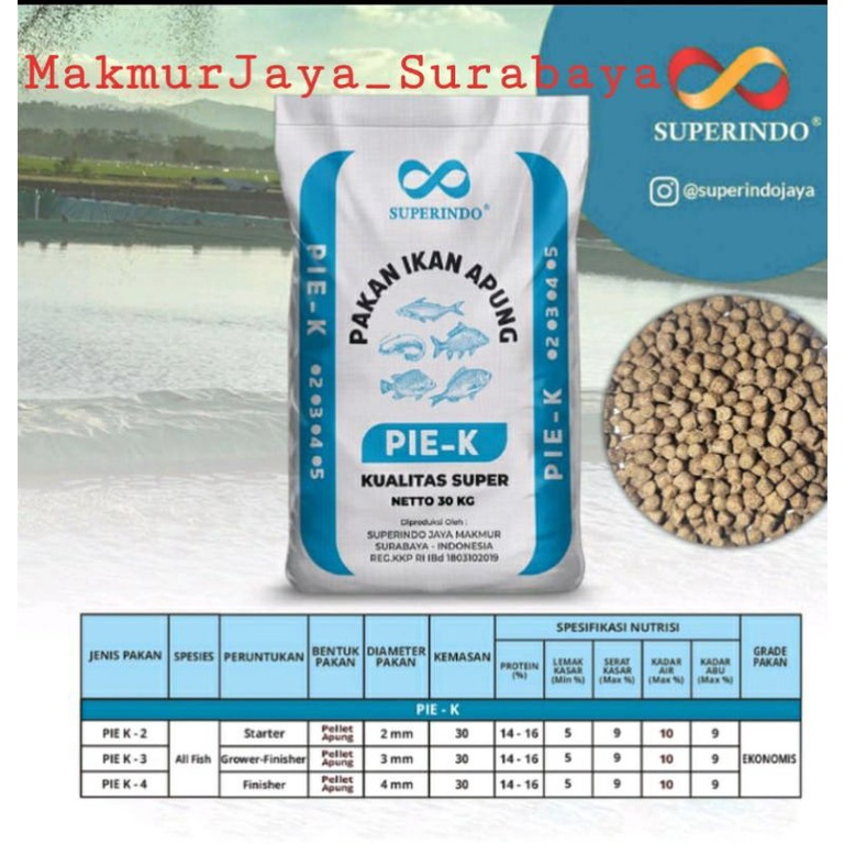 Pakan / Pelet Ikan PIE-K repack 1kg ukuran 2MM&amp;4MM untuk segala macam ikan ternak