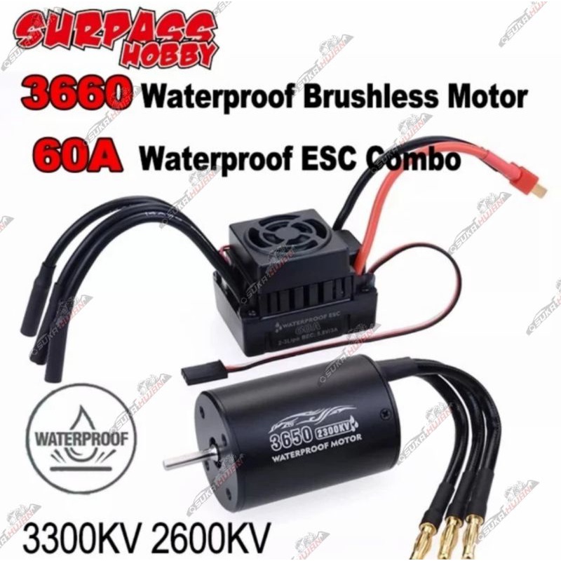 Surpass Hobby Combo 3660 + 60A Brushless Waterproof Sensorless RC Car ESC Motor