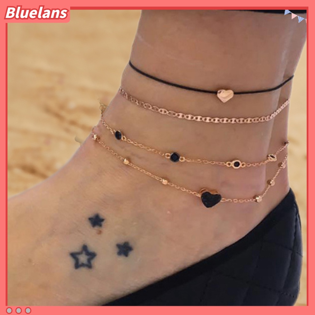 4 Pcs Gelang Kaki Multilayer Adjustable Bahan Alloy Bentuk Hati Gaya Vintage Untuk Wanita