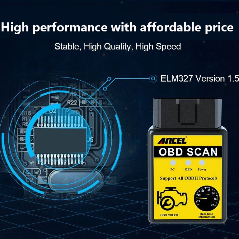 ANCEL ELM327 V1.5 Bluetooth Obd2 Scanner Car Scanner Obd2 Guage Odb2 Car Diagnostic Tool Obd Car Diagnostic Scanner Automotive Scanner  Check Engine For Universal Cars And Motorcycles HUD Display