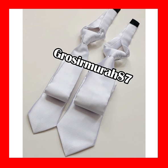 Dasi Instant Putih Polos Slim Standart Pakai Velcro Atau Prepetan