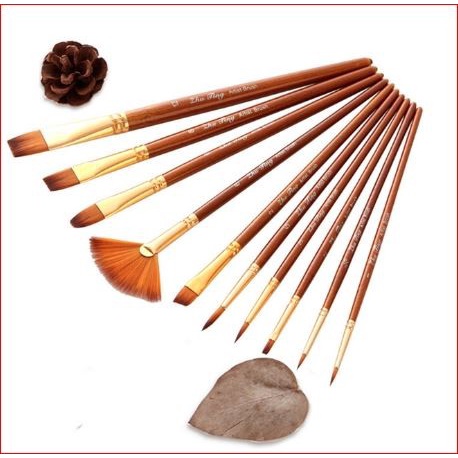 

Eklusif Gracesu_Art Set Brush 10Pcs Kuas Lukis Cat Air Acrylic Oil Paint Brown Berkualitas