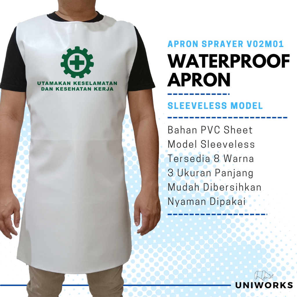 Uniworks Celemek Anti Air Sprayer V02M01 Model Tanpa Lengan 7 Warna 3 Ukuran Panjang Bahan PVC