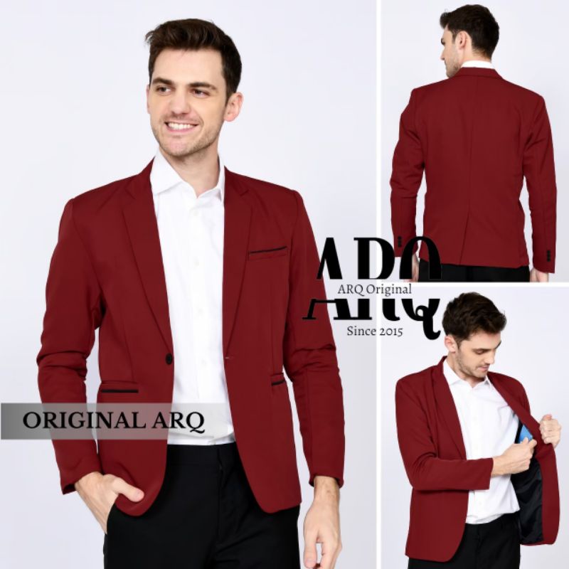 COD ( bayar ditempat) Jas Blazer Pria Merah Maroon Semi Formal - Jas Blazer Pria Korea Slimfit Merah