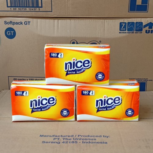 NICE Facial Tissue Soft Pack180sheet / TISU/Tissue NICE 180 sheet 2ply ORIGINAL /Tisu Nice /Facial Tissue/tisu muka - MURAH/grosir