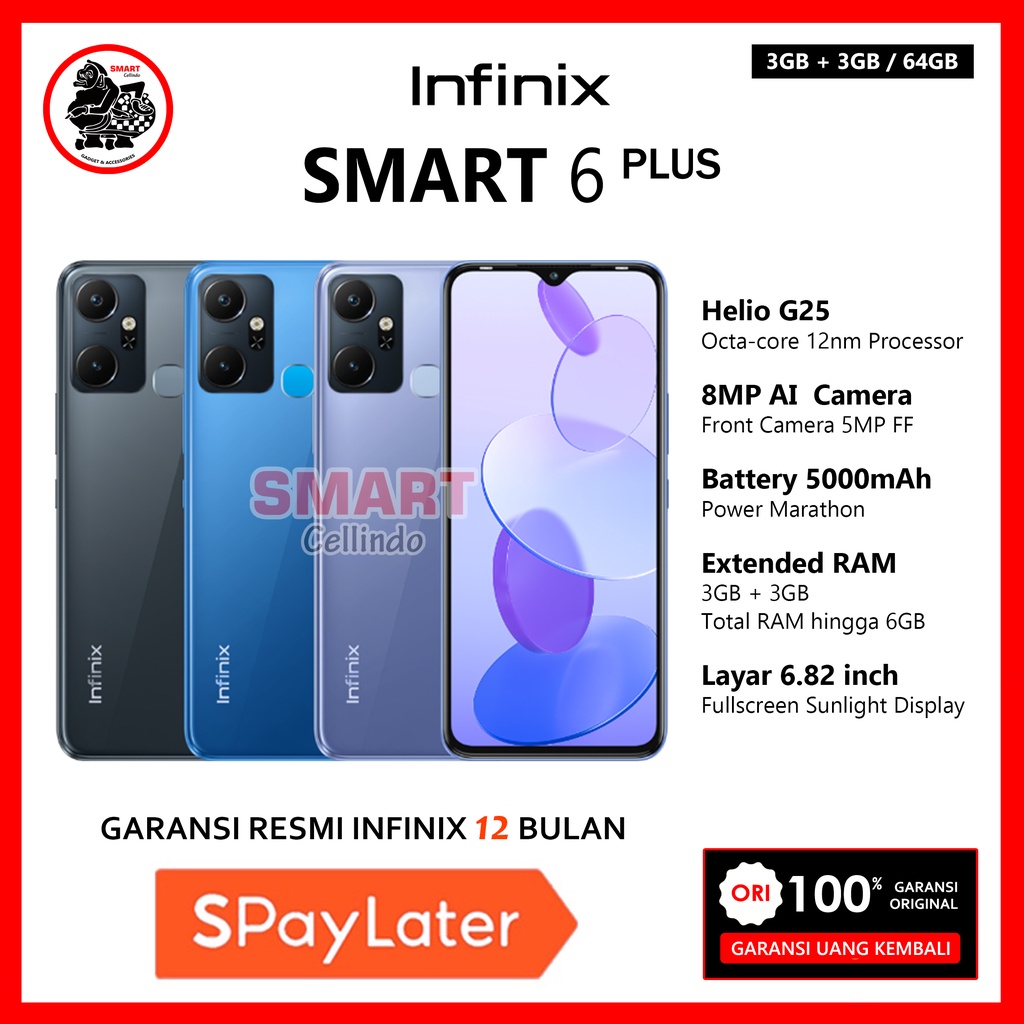 Jual HP Infinix Smart 6 NFC - Smart 6 Plus 3/64GB (Garansi Resmi