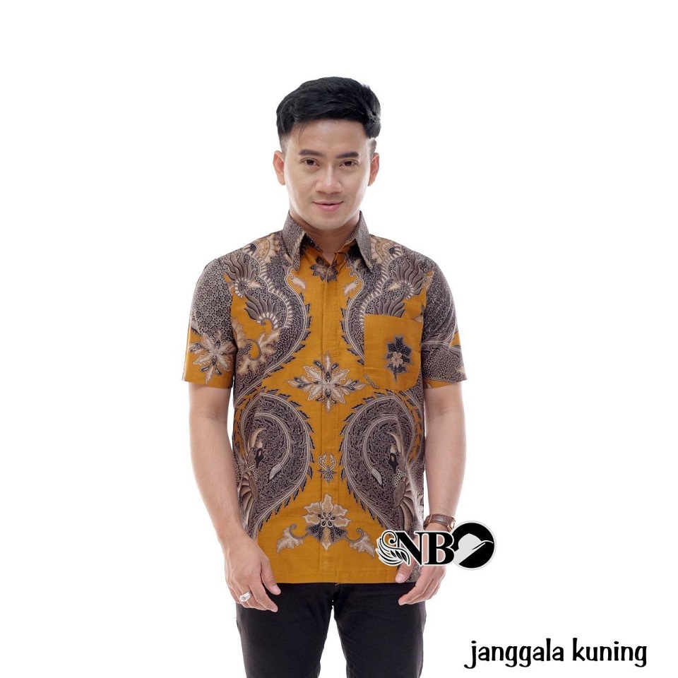 KEMEJA PRIA - JANGGALA KUNING - KEMEJA PRIA LENGAN PENDEK - BAJU BATIK PRIA