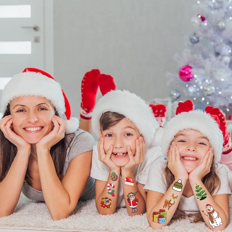 1 Lembar Stiker Tato Desain Kartun Santa Claus Elk Tahan Air Sekali Pakai Untuk Pesta Natal