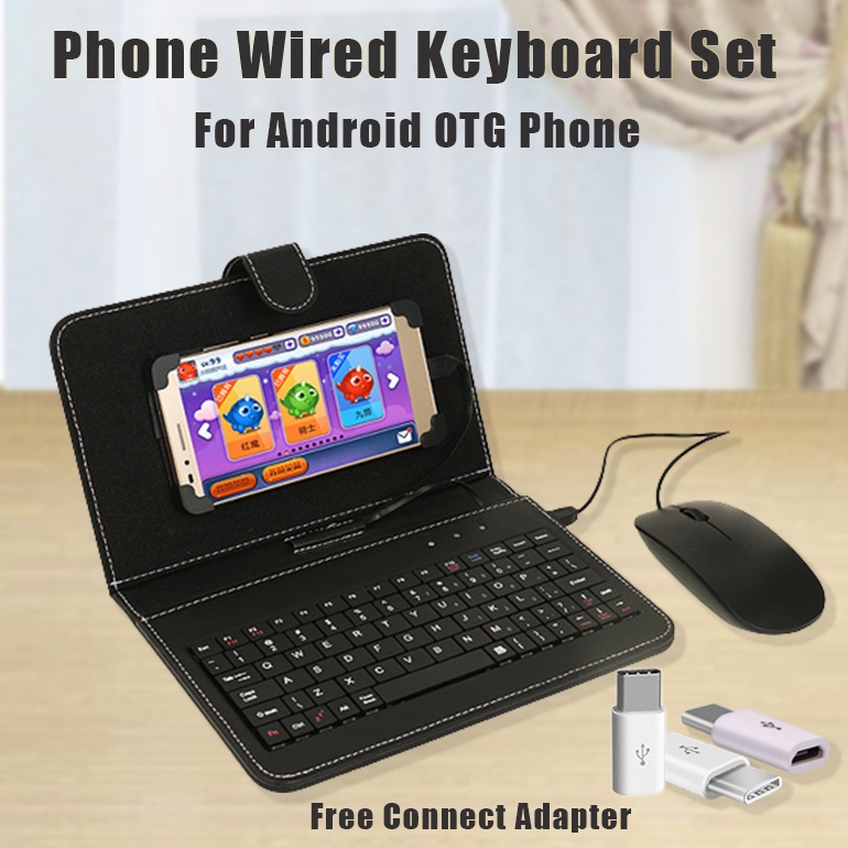 Casing Keyboard Ponsel Universal Kompatibel Tablet Android OTG 4-8 '' + Mouse Berkabel