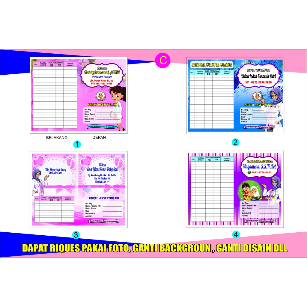 Kartu akseptor lipat 2 &amp; 3 cetak bolak balik