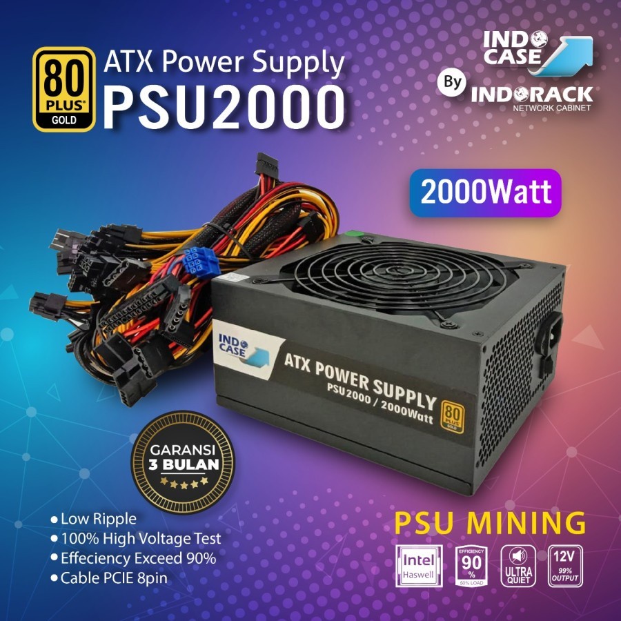 INDOCASE 2000Watt ATX PSU/ Power Supply 2000W 80+ Gold