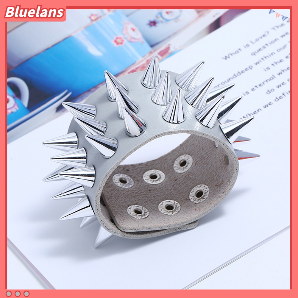 Bluelans Punk Men Women Faux Leather Multiple Spikes Bracelet Bangle Jewelry Wrist Decor