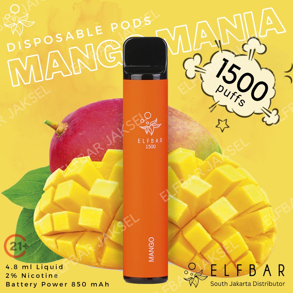 ELFBAR 1500 Puffs Mango | ELF BAR 1500 Disposable Pod | Vape Sekali Pakai Arief Muhammad | Best Disposable Pods Indonesia | RELX ViFX Gippro FNF Puff