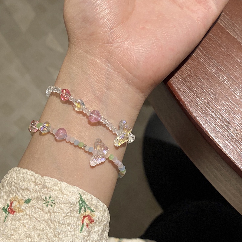 We Flower Gelang Rantai Elastis Hias Manik-Manik Kupu-Kupu Hati Warna-Warni Bahan Resin Gaya Korea Untuk Wanita