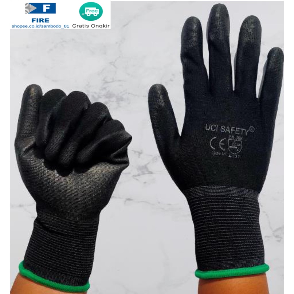 Sarung Tangan Security Dilapisi Karet Industri Pabrik Uci Safety Motor Bengkel otomotif Bagunan Coating Karet Pengaman kerja Packing PU Statis Multitask Karet Palm Fit Ukuran S,M, L, XL