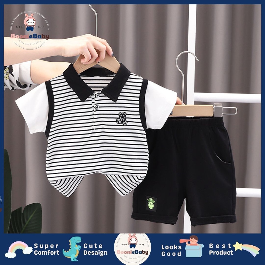 boonie COD setelan kemeja anak laki laki import baju anak cowok original impor kemeja anak cowok import kemeja lengan pendek celana pendek motif SET KRAH JOSE